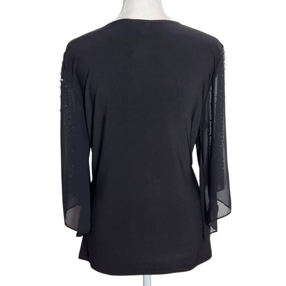 S. Levine Black Dressy Blouse with Slit Sleeves and Pearl Accent Size Small - Picture 3 of 9